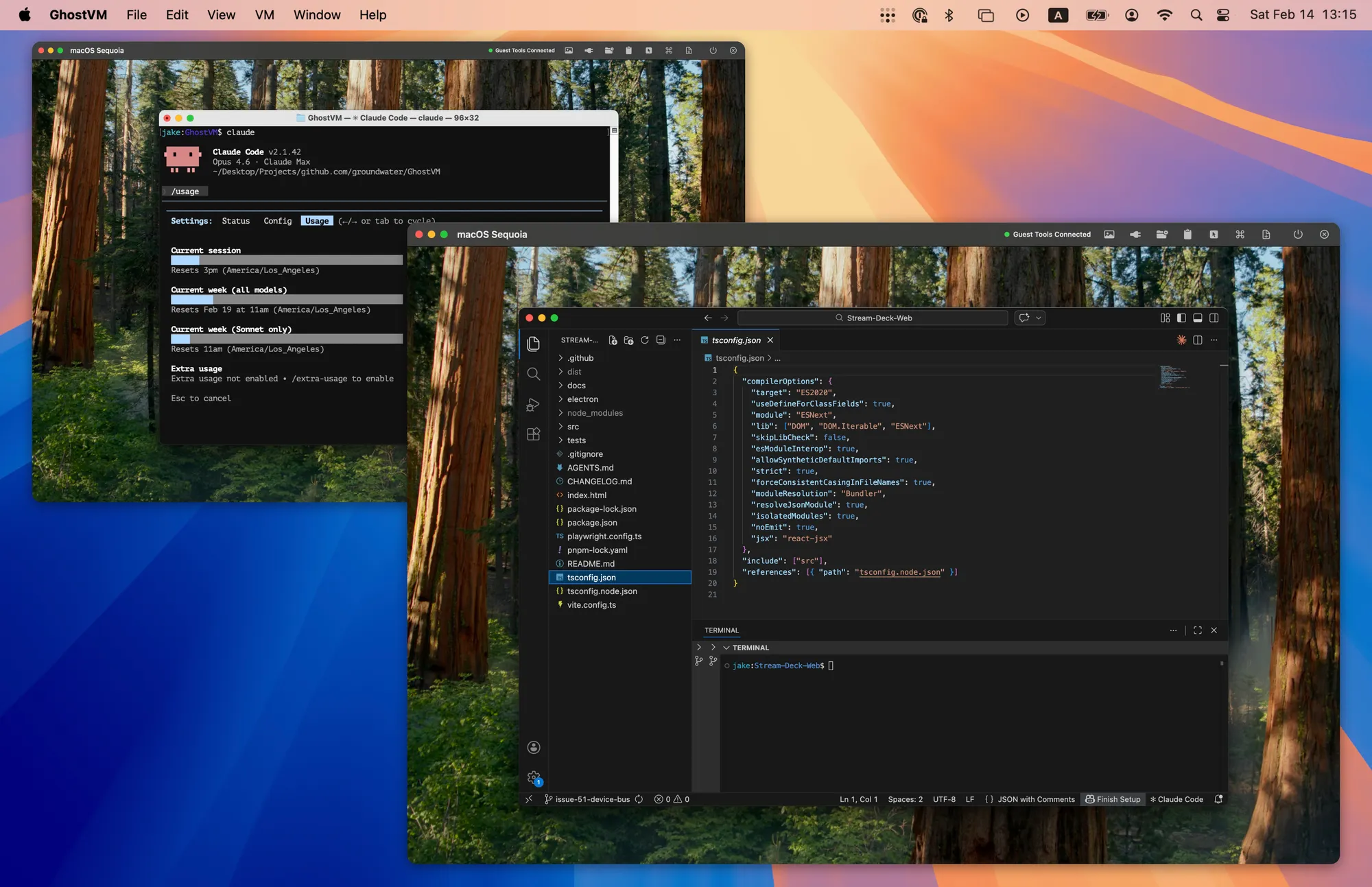 Two workspace windows running side by side on the macOS desktop