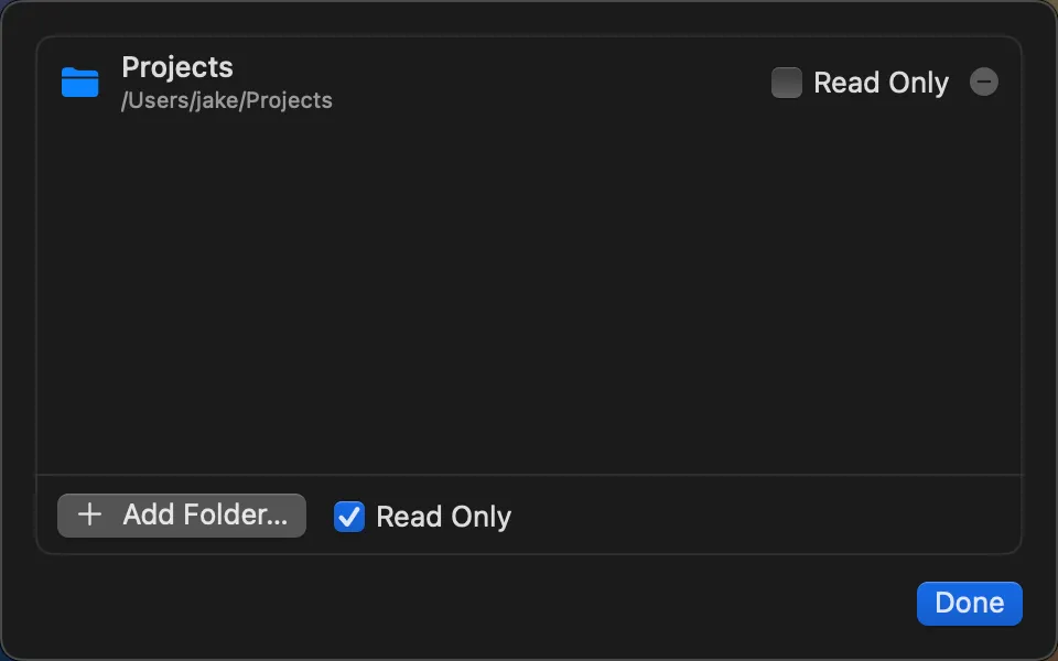 Shared folder configuration panel